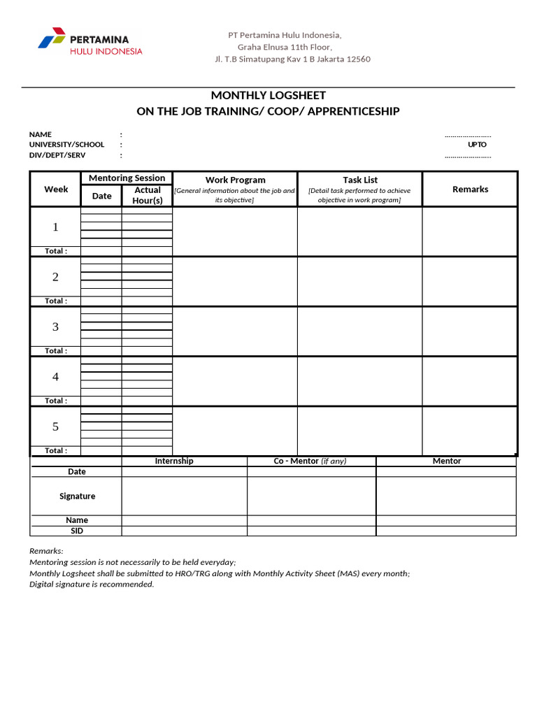 Form - Monthly Activity Sheet (MLS) Untuk Peserta | PDF