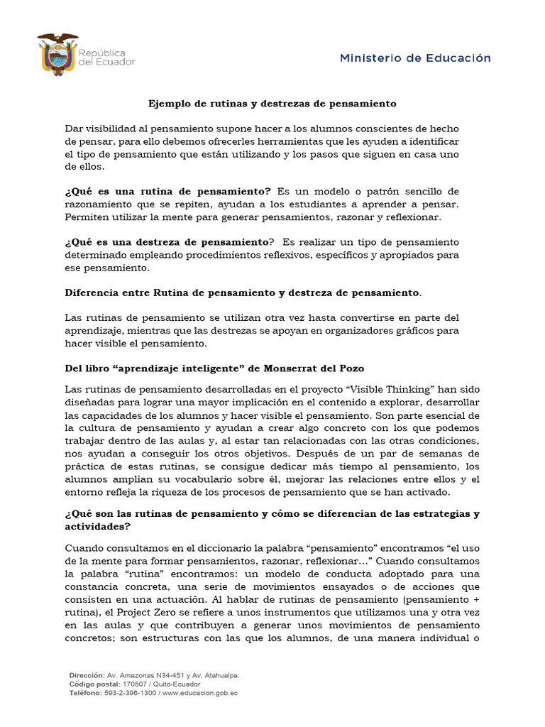 2. Ejemplo de rutinas y destrezas de pensamiento | PDF | Pensamiento ...