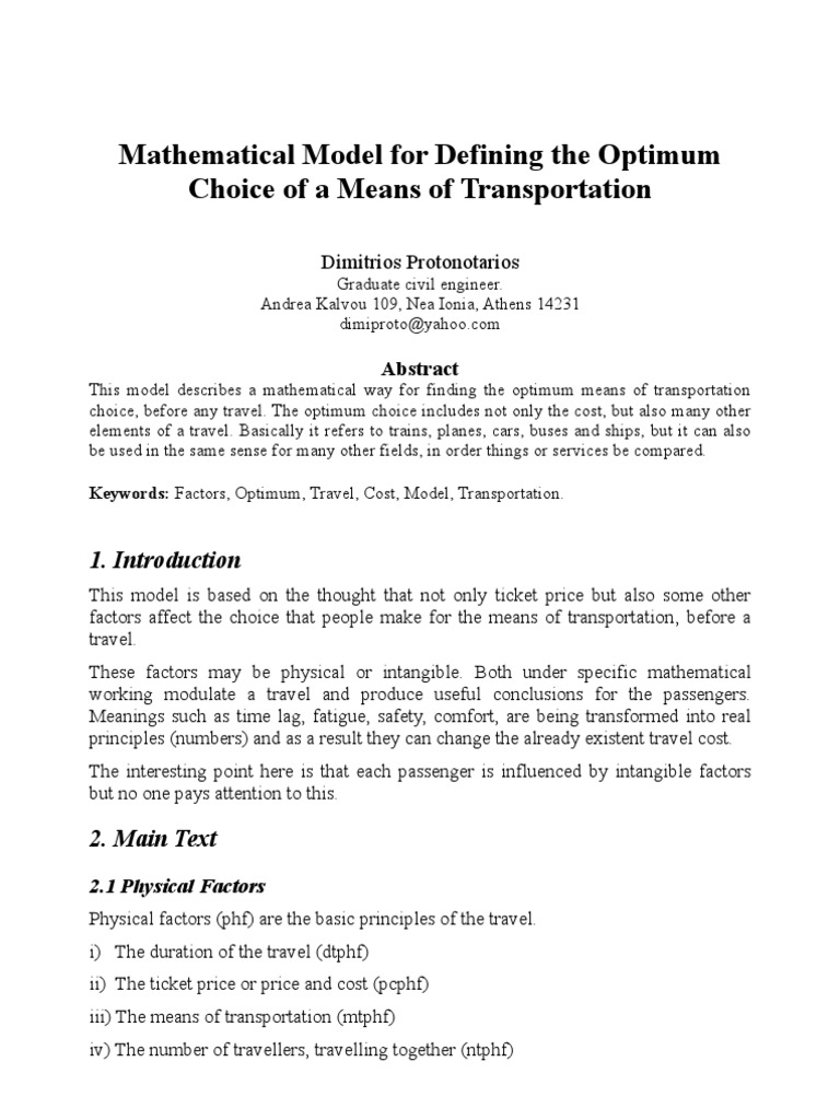 Optimum Transport Choice Model | PDF | Mathematical Optimization ...