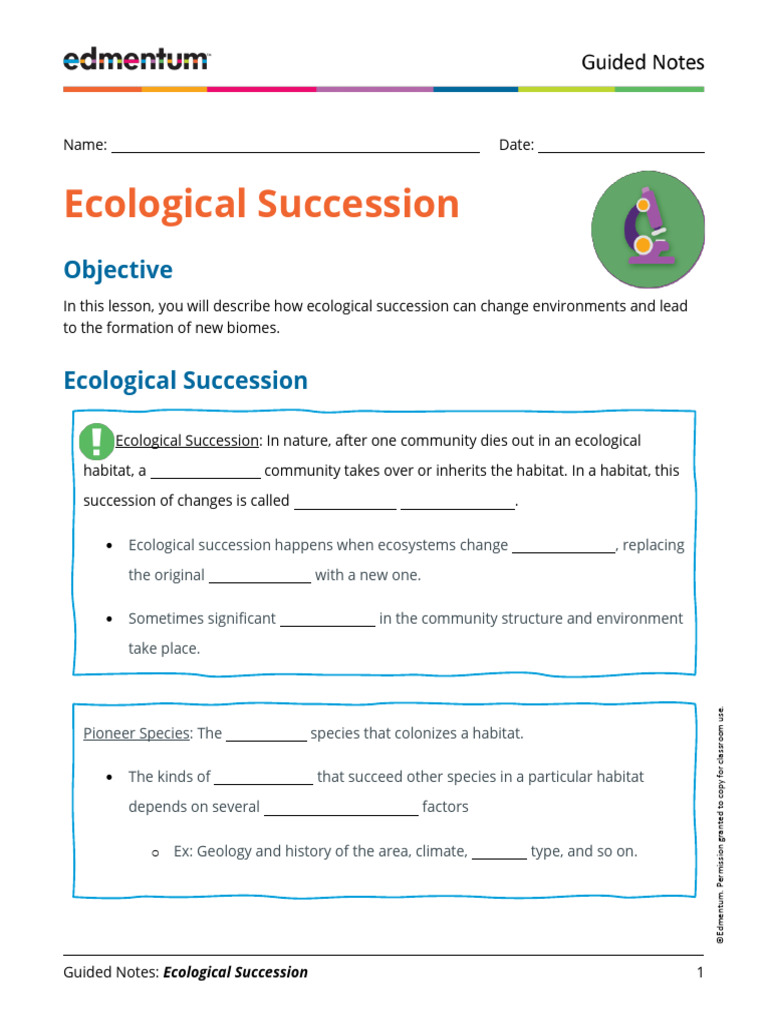 Guided Notes - Ecological Succession | PDF | Habitat | Ecology