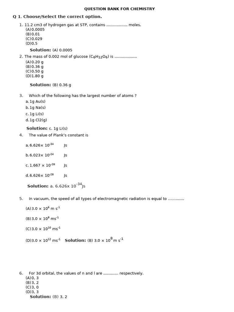 Fy Chem Question Bank With Ans Sem-2 | PDF | Chemical Bond | Periodic Table