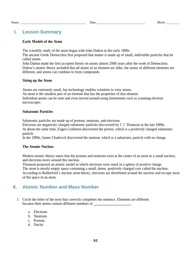 4.3 Subatomic Particles Review - Pearson Textbook | PDF | Atoms | Isotope