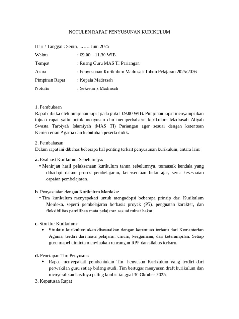 Notulen Rapat Kurikulum | PDF
