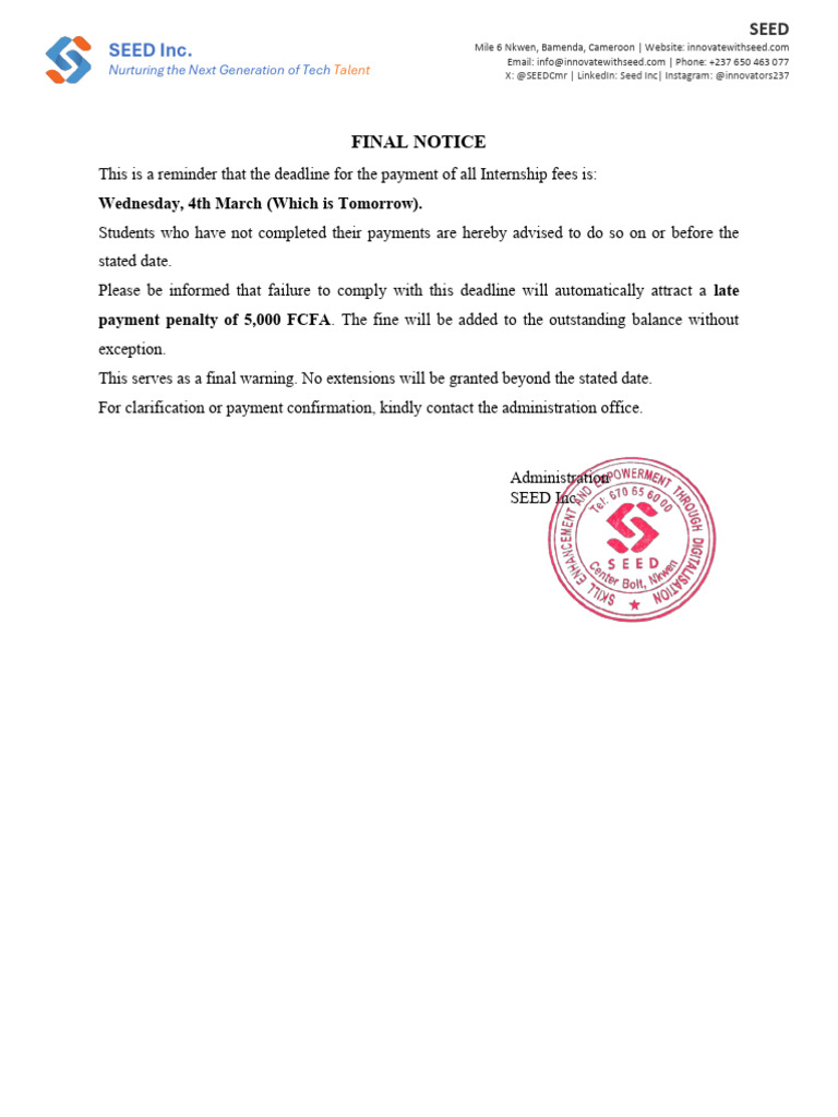 Final Notice Payments | PDF