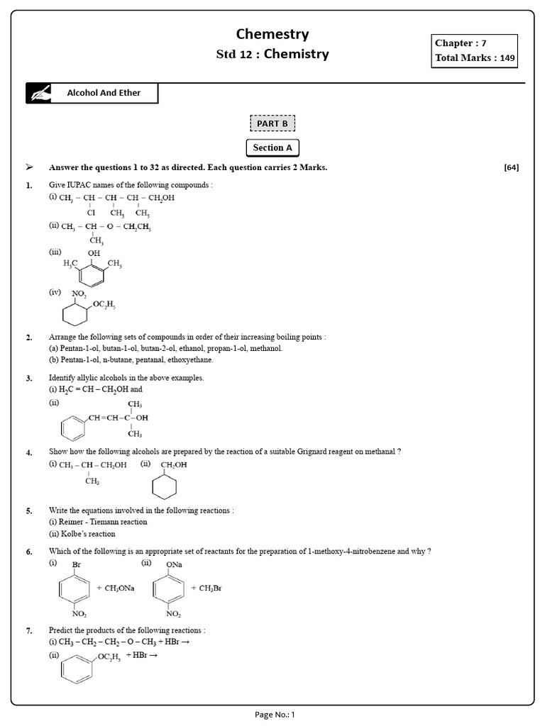 Alcohol and Ether - 1771644117031 | PDF | Ether | Chemical Reactions