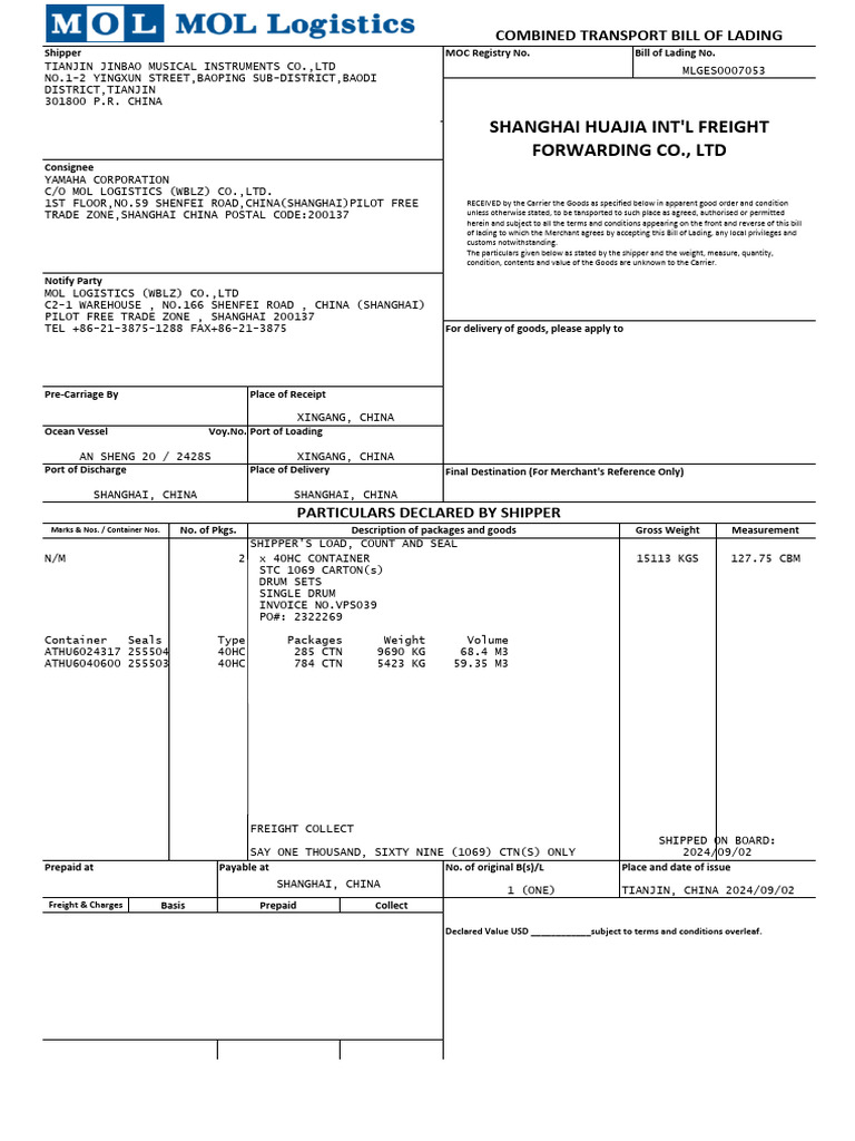 24ymh08sha-4 HBL (Vps039) | PDF | Cargo | Bill Of Lading