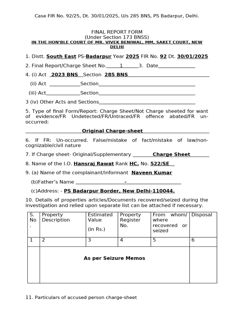 Charge Sheet | PDF