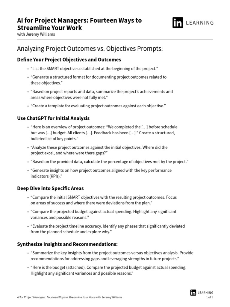 Analyzing Project Outcomes Versus Objectives | PDF