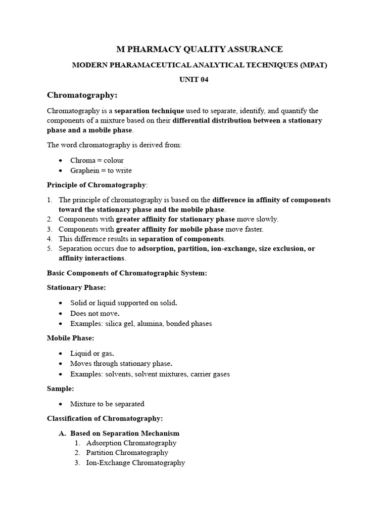 Unit 04 Chromatography | PDF | Chromatography | High Performance Liquid ...