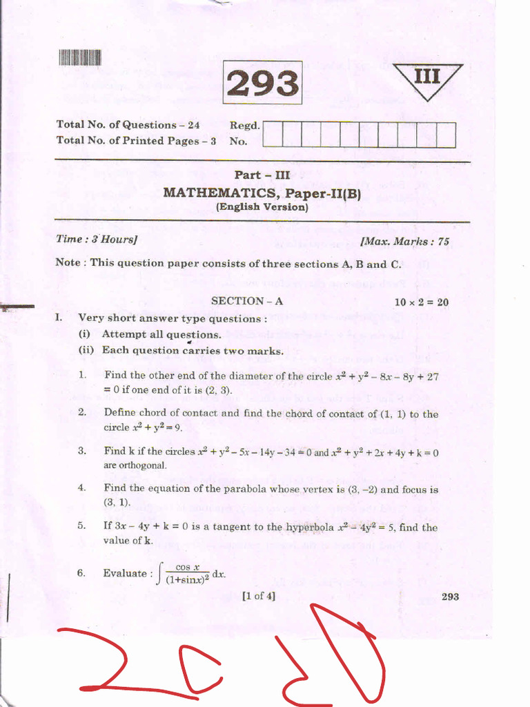 2B 2020 Question Paper | PDF