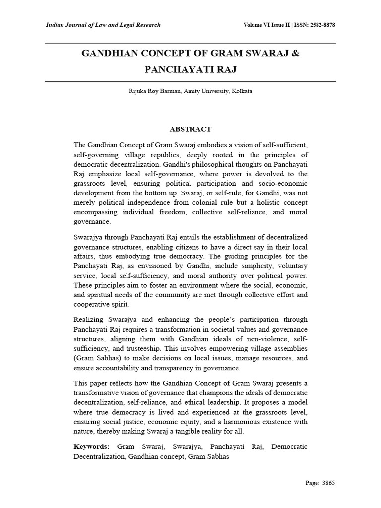 Gandhian Concept of Local Self Governance | PDF | Political Science