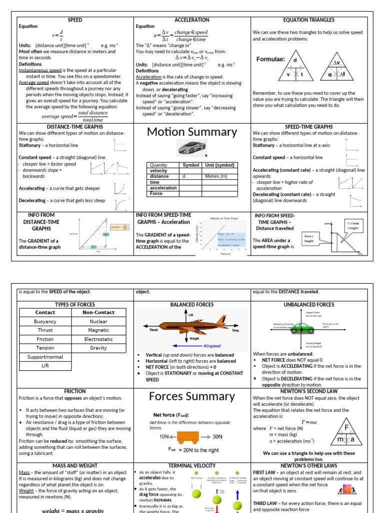 Summary Sheet Key Ideas Forces and Motion | PDF | Force | Acceleration