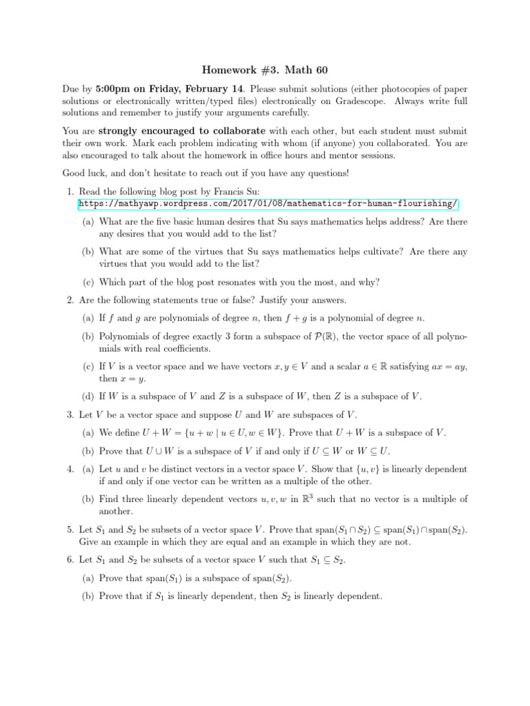 HW3 | PDF | Linear Subspace | Vector Space