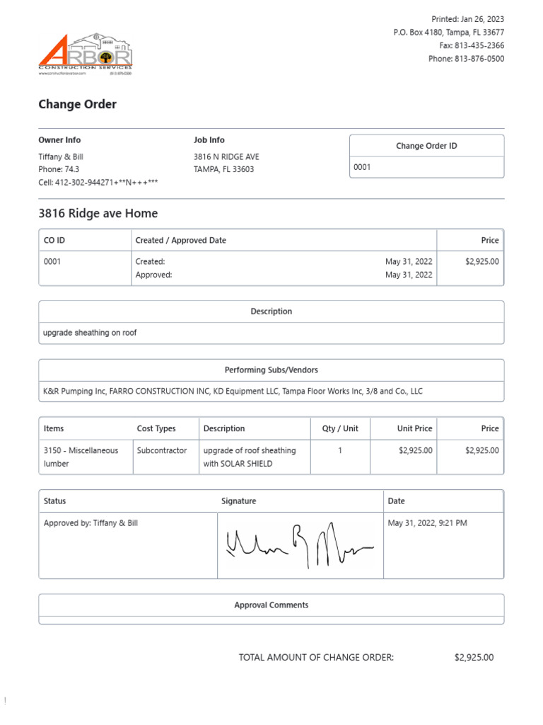 Change Order 0001 | PDF