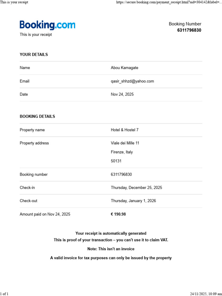 Booking Payment Receipt | PDF
