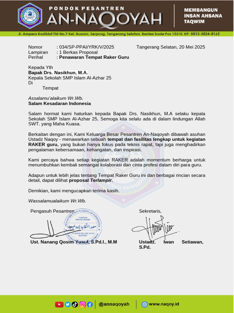 Surat Penawaran Tempat Raker Guru | PDF