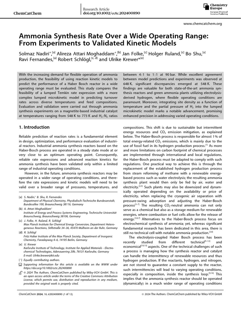 Ammonia Synthesis Rate Over A Wide Operating Range | PDF | Ammonia ...