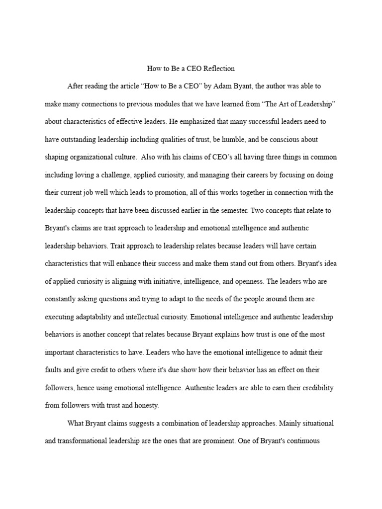 How to Be a CEO Reflection | PDF | Leadership | Transformational Leadership