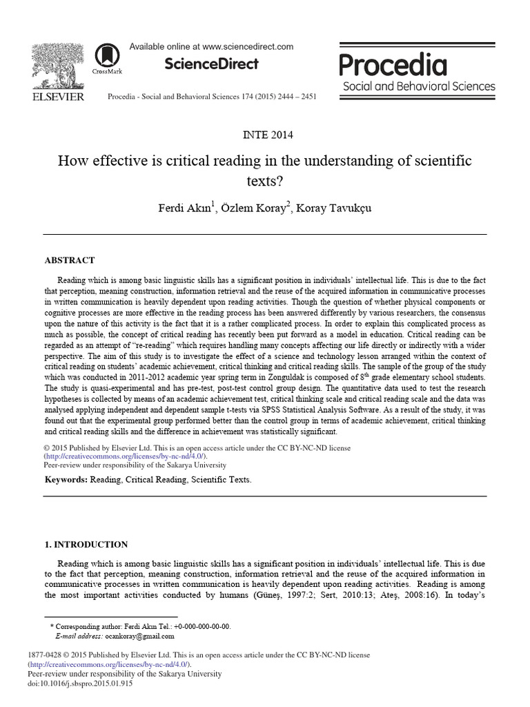 Effective Critical Reading | PDF | Statistics | Experiment