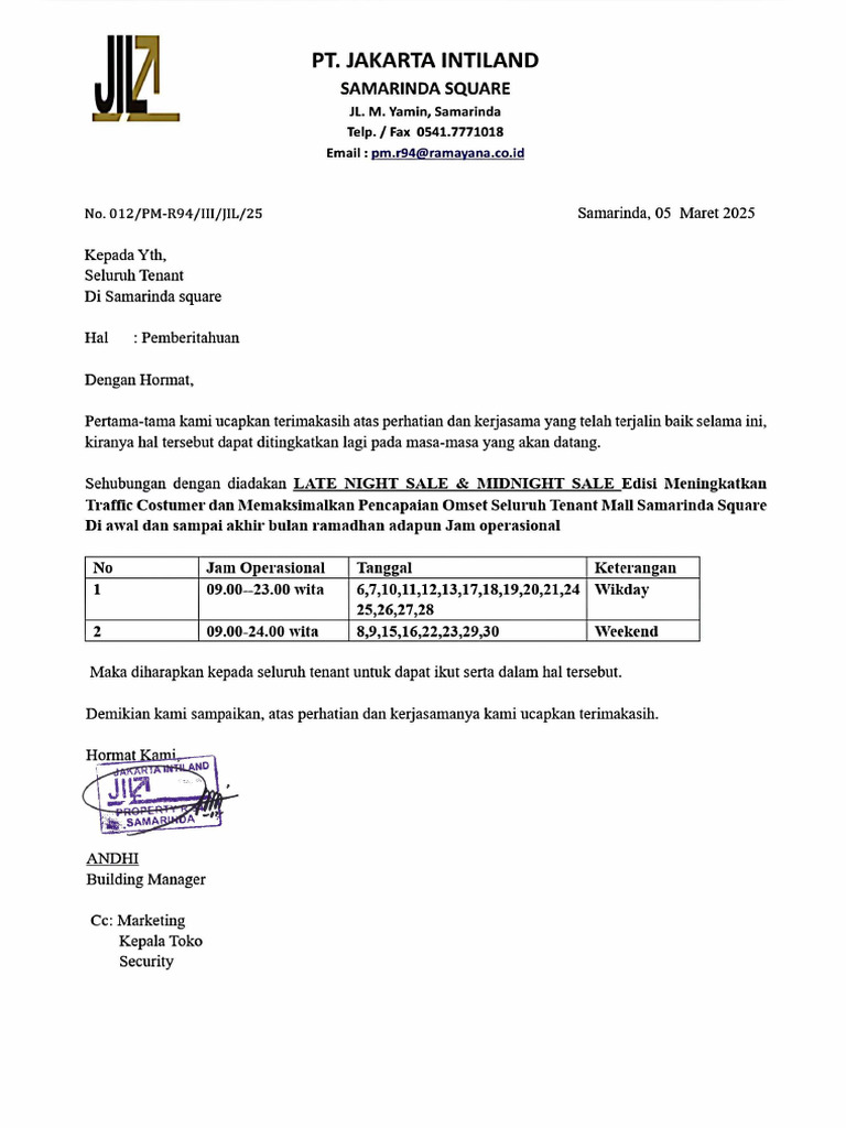 Jam Operasional Terbaru Maret 2025 | PDF