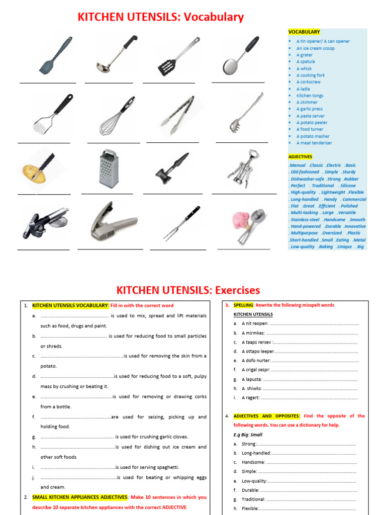 Kitchen Utensils Vocabulary Enregistré Automatiquement | PDF | Kitchen ...