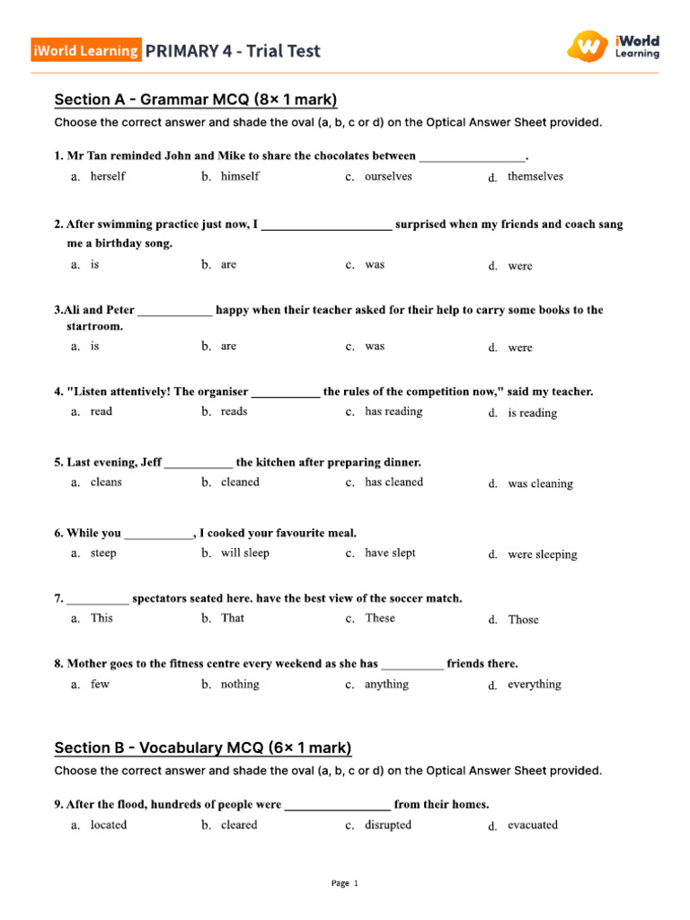 Primary 4 - Trial Test | PDF