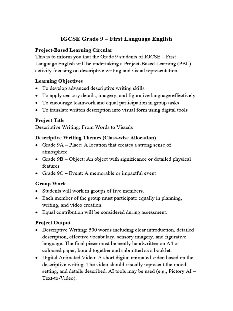 Igcse Grade 9 Fle PBL | PDF