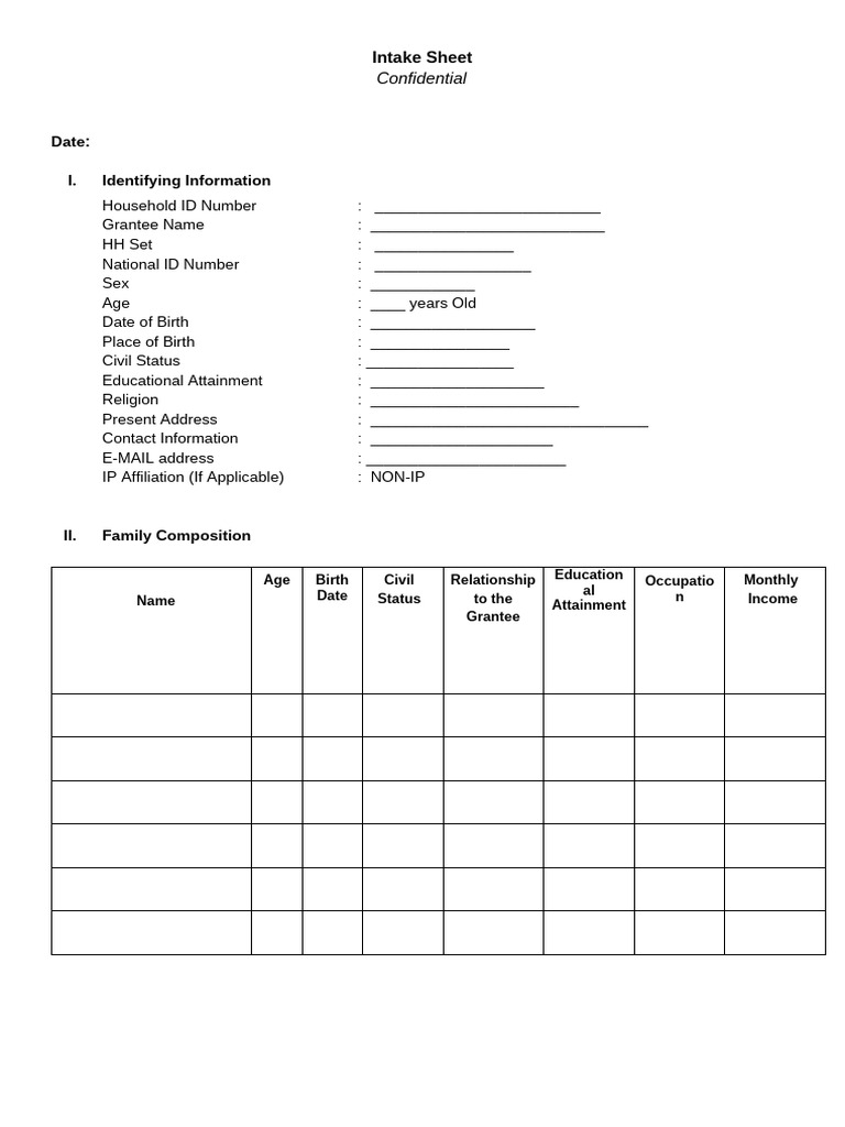 Intake Sheet1 | PDF
