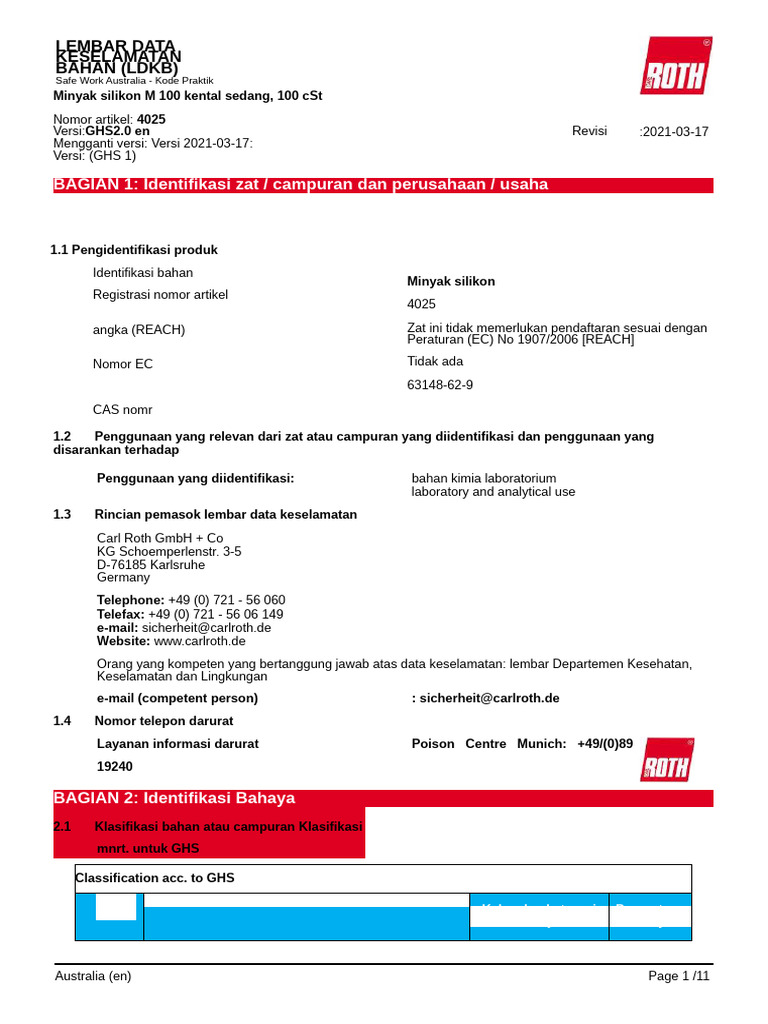 MSDS Silicon Oil (2021) - Ind | PDF