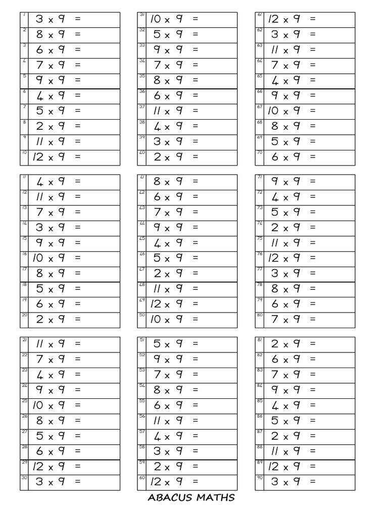 Multiplication 9 X | PDF