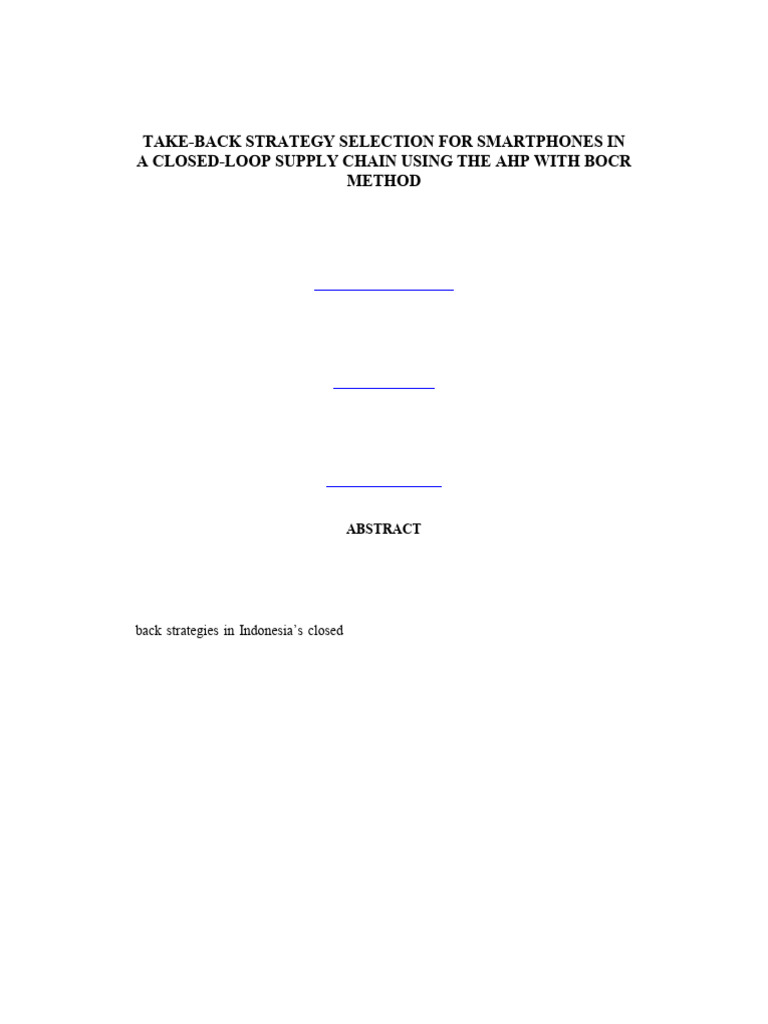Take-Back Strategy Selection For Smartphones In A Closed-Loop Supply ...