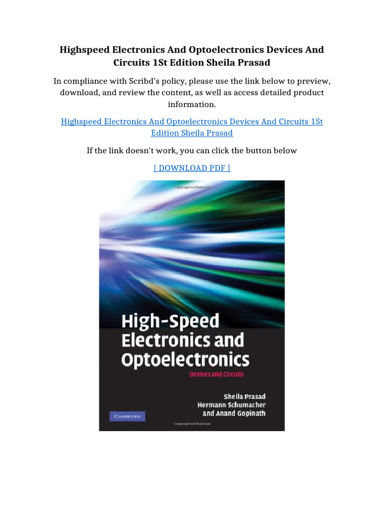 Highspeed Electronics And Optoelectronics Devices And Circuits 1st ...