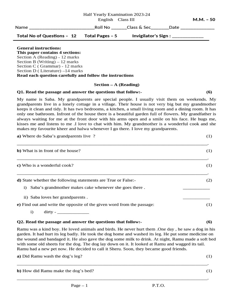 Class - 3 English | PDF | Grammar | Linguistic Morphology