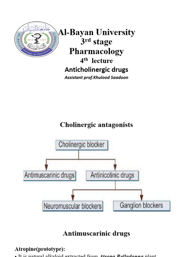 4th Lect Anticholinergics | PDF | Acetylcholine | Neuromuscular Junction