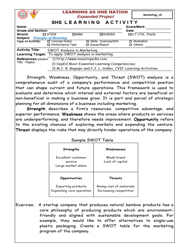 Marketing LAS 15 SWOT Analysis in Marketing | PDF | Swot Analysis ...