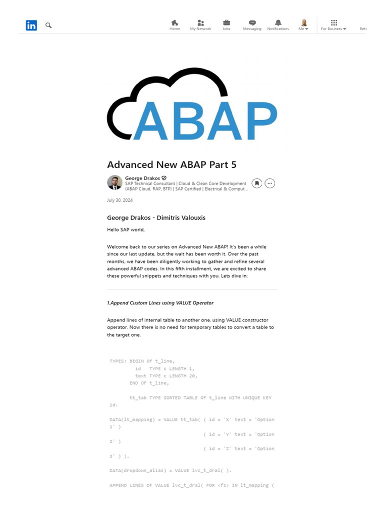 Advanced New ABAP Part 5 - LinkedIn | PDF | Data Management | Software