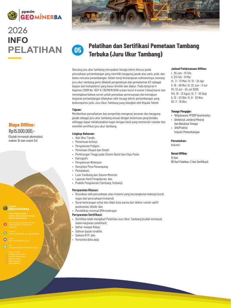 Pelatihan Dan Sertifikasi Pemetaan Tambang Terbuka (Juru Ukur Tambang ...