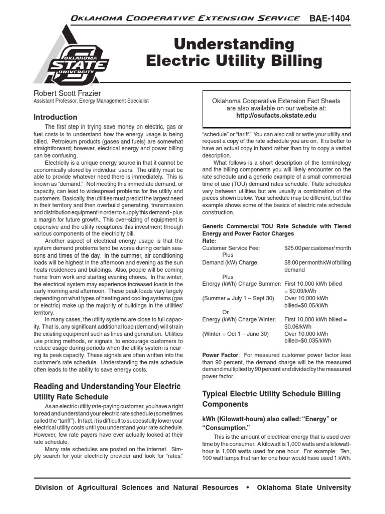 Understanding Electric Utility Billing Bae 1404 | PDF
