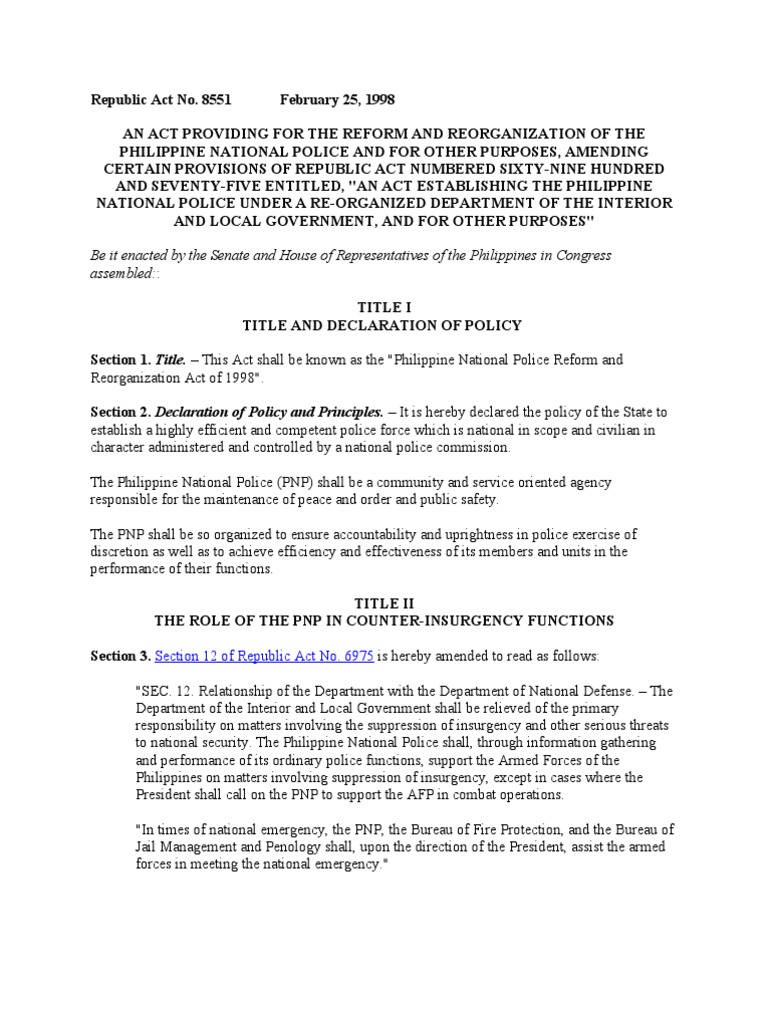 ra 8551 Police Criminal Justice