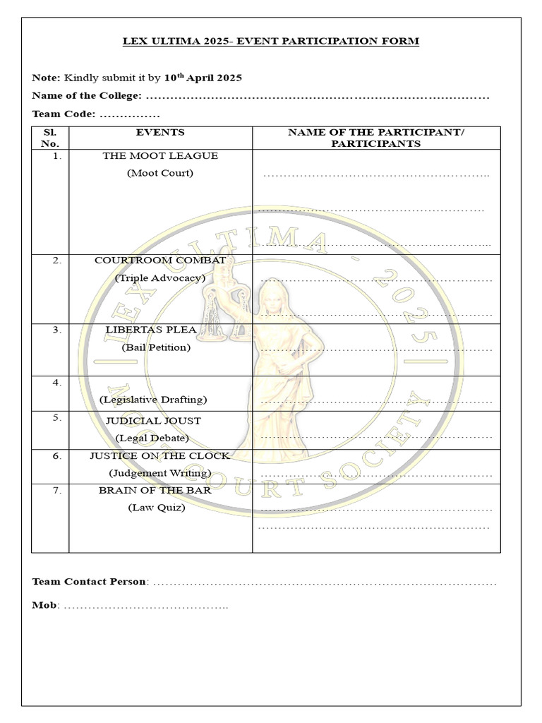 Lex Ultima 2025- Event Participation Form | PDF