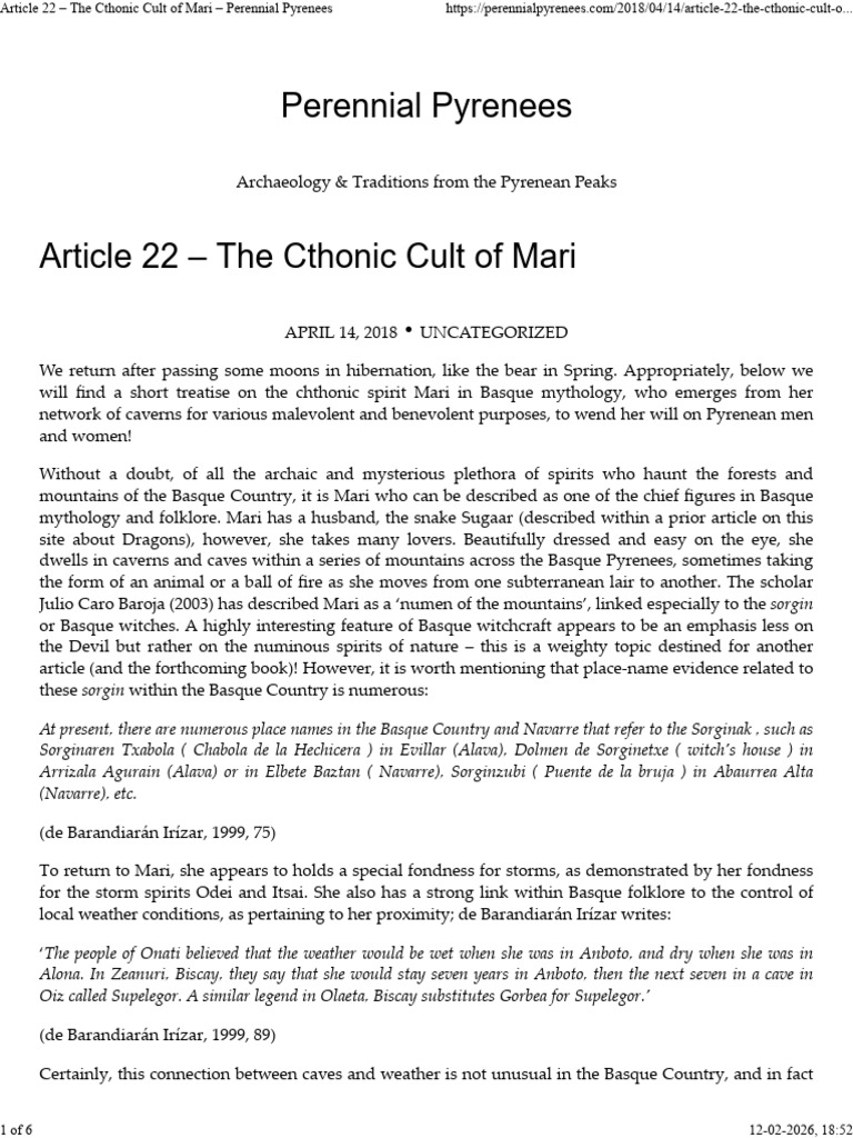 Article 22 - The Cthonic Cult of Mari - Perennial Pyrenees | PDF