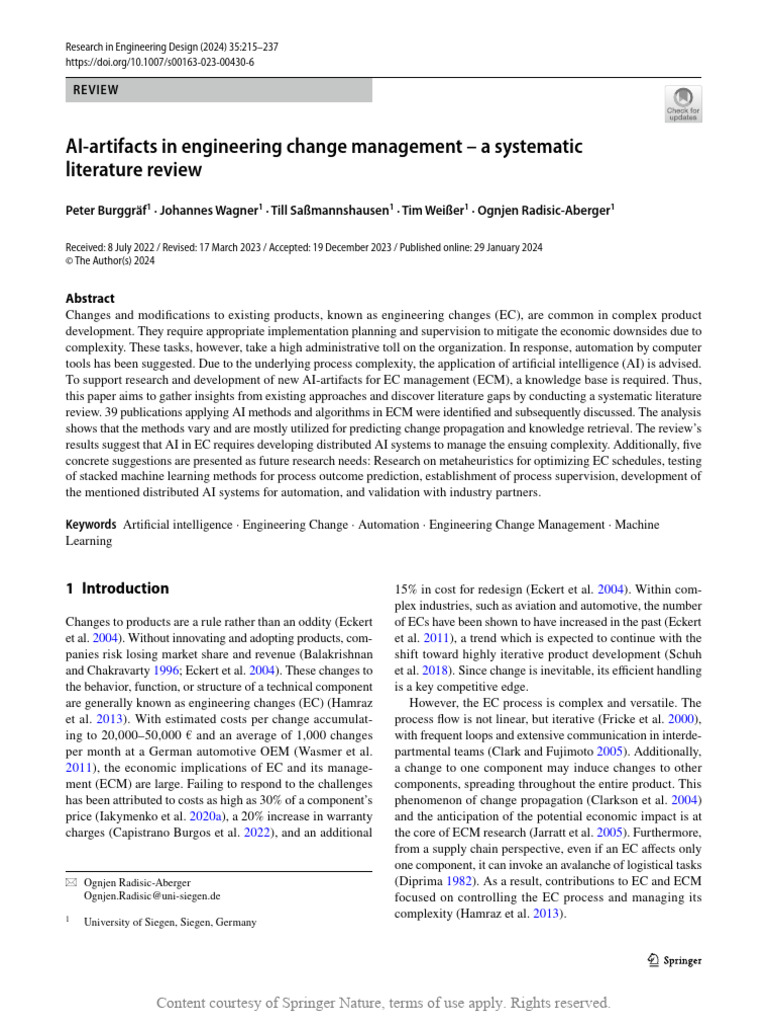 AI-Artifacts in Engineering Change Management - A | PDF | Artificial ...