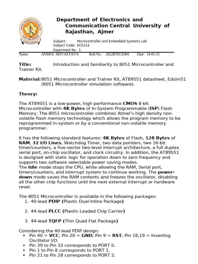 Mces Lab 1 | PDF | Microcontroller | Flash Memory