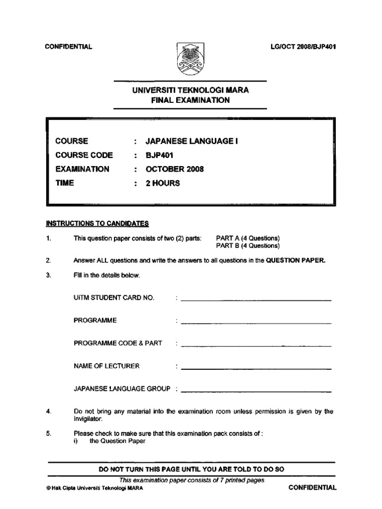 Final Nihongo Paper Uitm  PDF  Languages  Language Arts 