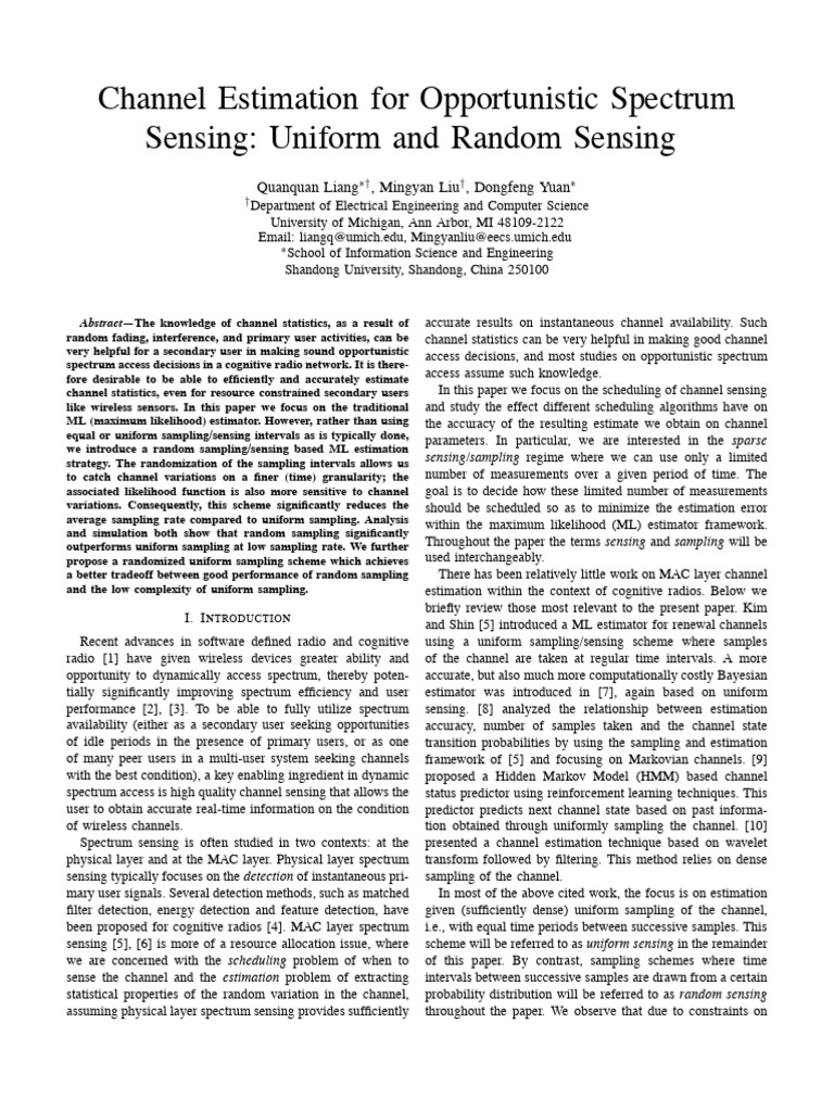 Channel Estimation For Opportunistic Spectrum Sensing Uniform and ...