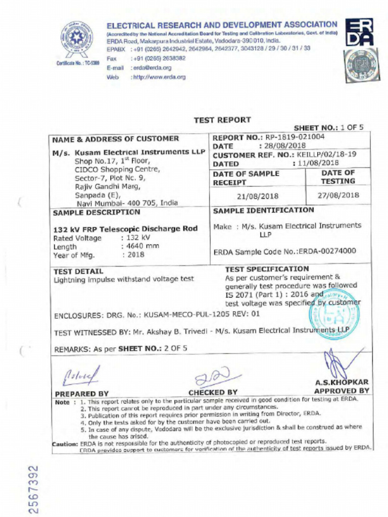 Discharge Rod - Type Test Report - 3 Test | PDF