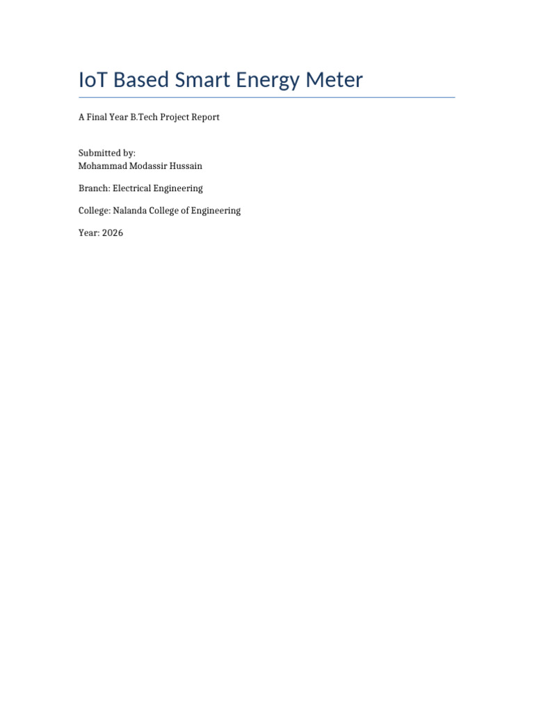 IoT Based Smart Energy Meter Full Project Report Modassir | PDF ...