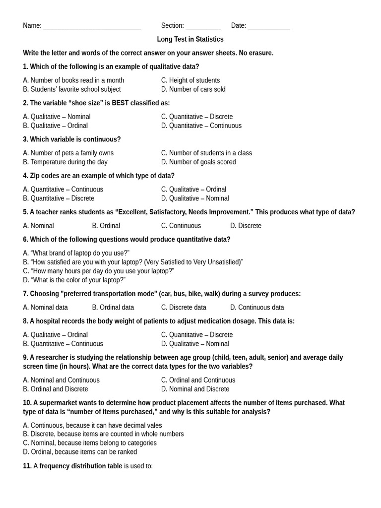 M7 q3 Statistics Long Test | PDF | Sampling (Statistics) | Scientific ...