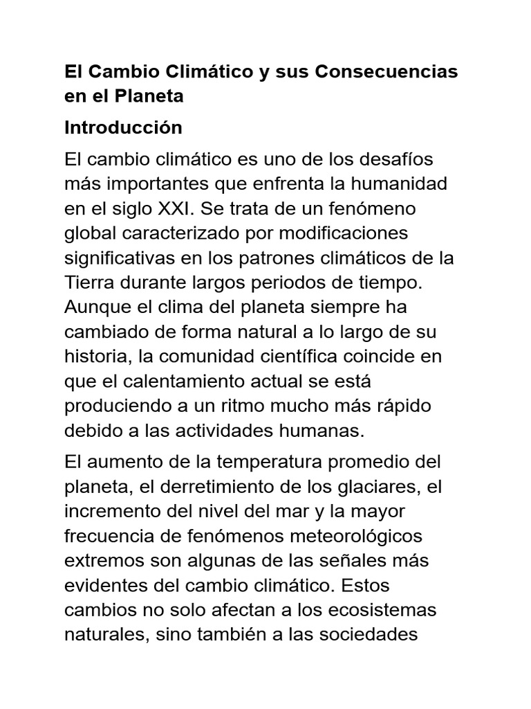 El Cambio Climático y Sus Consecuencias en El Planeta | PDF | Gases de ...