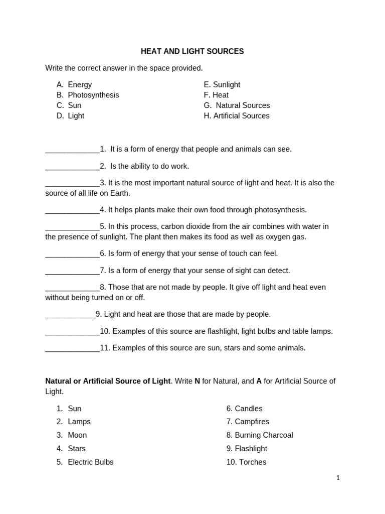 Sci2 Heat and Light Sources | PDF